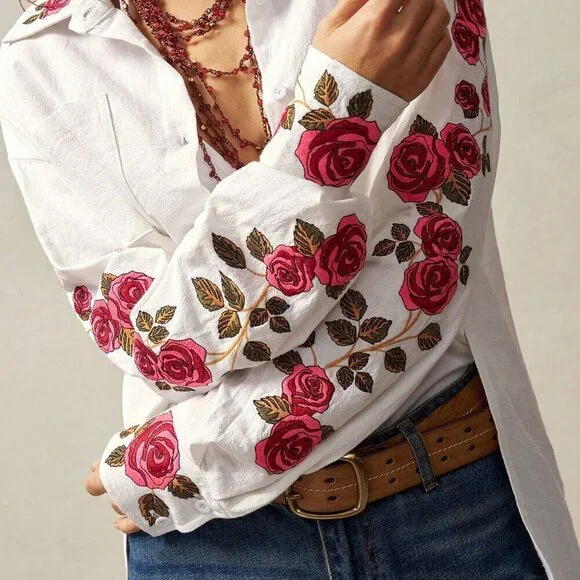 White Casual Women's Boho Woven Relaxed Asymmetrical Hem Long Sleeve Shirt - Picture 1 of 7